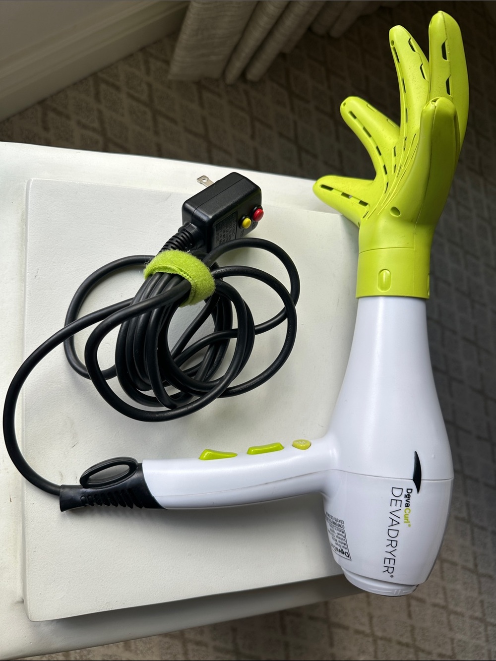DevaCurl White Hair Dryer with Lime Green Hand Diffuser